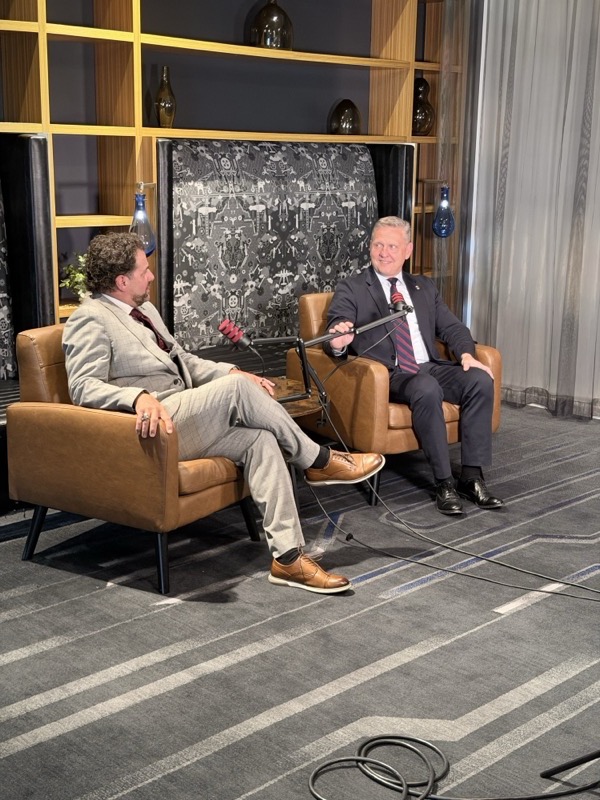 Chris Chiafullo interviewing ATF Director Rob Cekada on the livestream set